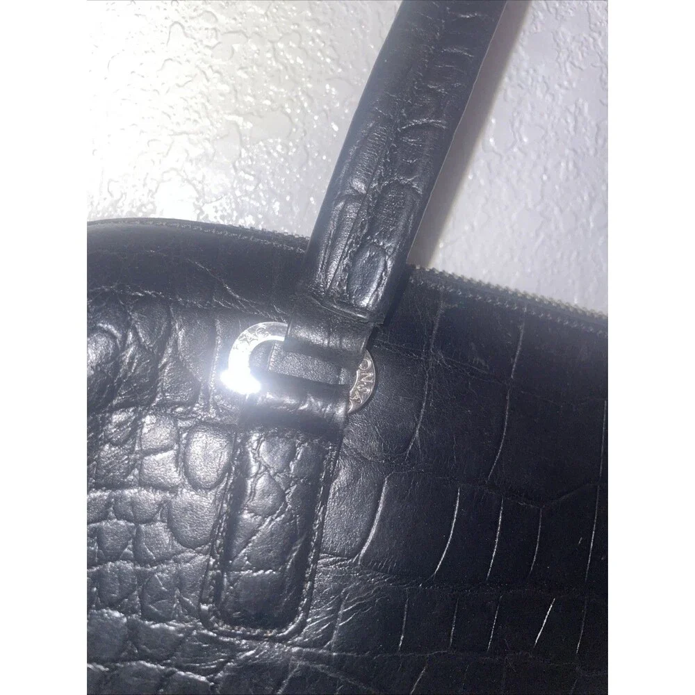 Monsac Handbag Croc Embossed East West Black Leather Shoulder Purse Preppy Bag